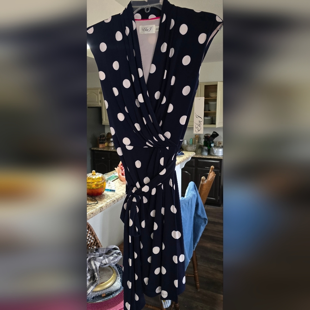 Eliza J Navy and White Polka Dot Dress